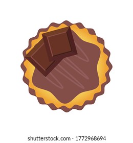 Chocolate cupcake view from the top. Top view of a flat icon on a white background