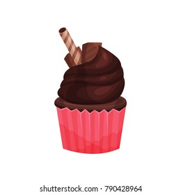 Chocolate cupcake with waffle stick cartoon vector Illustration