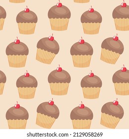 chocolate cupcakes with cherries background