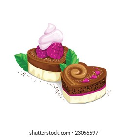 Chocolate cupcakes for Valentine's Day, vector illustration