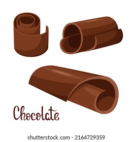 Chocolate curls on a white background. Cartoon design
