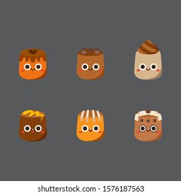 Chocolate cute candies, Flat Character, Vector illustration of different shapes and kinds of chocolate candies. 
