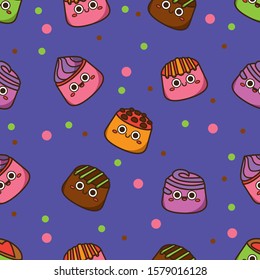  Chocolate cute candies  seamless pattern background.Endless texture for textile ,fabric , wallpaper, web page background, wrapping paper and etc..Endless texture for textile ,fabric , wallpaper, web.