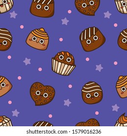  Chocolate cute candies  seamless pattern background.Endless texture for textile ,fabric , wallpaper, web page background, wrapping paper and etc..Endless texture for textile ,fabric , wallpaper, web.