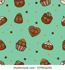  Chocolate cute candies  seamless pattern background.Endless texture for textile ,fabric , wallpaper, web page background, wrapping paper and etc..Endless texture for textile ,fabric , wallpaper, web.