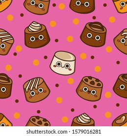  Chocolate cute candies  seamless pattern background.Endless texture for textile ,fabric , wallpaper, web page background, wrapping paper and etc..Endless texture for textile ,fabric , wallpaper, web.