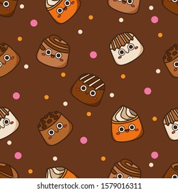  Chocolate cute candies  seamless pattern background.Endless texture for textile ,fabric , wallpaper, web page background, wrapping paper and etc..Endless texture for textile ,fabric , wallpaper, web.