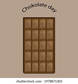 Chocolate day, chocolate bar, cocoa festival, sweets, unpacked chocolate bar isolate