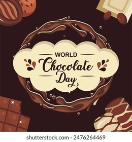 Chocolate Day Celebration Template Design with Choco Splash and Chocolate Product. World Chocolate Day 7 July. Vector Illustration