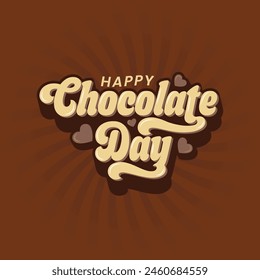 Chocolate Day hand drawn typography logo with heart shape chocolate vector on dark brawn background. Happy chocolate day template, banner, poster, sticker, logo for print items.