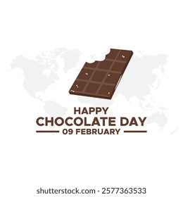 Chocolate Day hand drawn typography logo with heart shape chocolate vector on dark brawn background. Happy chocolate day template, banner, poster, sticker, logo for print items.