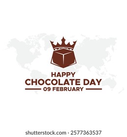 Chocolate Day hand drawn typography logo with heart shape chocolate vector on dark brawn background. Happy chocolate day template, banner, poster, sticker, logo for print items.