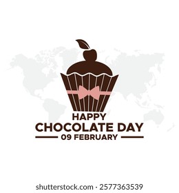 Chocolate Day hand drawn typography logo with heart shape chocolate vector on dark brawn background. Happy chocolate day template, banner, poster, sticker, logo for print items.