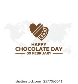 Chocolate Day hand drawn typography logo with heart shape chocolate vector on dark brawn background. Happy chocolate day template, banner, poster, sticker, logo for print items.