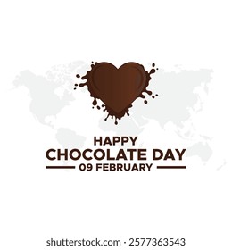 Chocolate Day hand drawn typography logo with heart shape chocolate vector on dark brawn background. Happy chocolate day template, banner, poster, sticker, logo for print items.