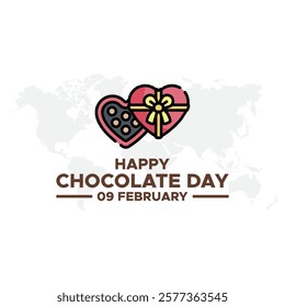 Chocolate Day hand drawn typography logo with heart shape chocolate vector on dark brawn background. Happy chocolate day template, banner, poster, sticker, logo for print items.