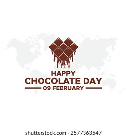 Chocolate Day hand drawn typography logo with heart shape chocolate vector on dark brawn background. Happy chocolate day template, banner, poster, sticker, logo for print items.