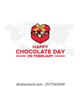 Chocolate Day hand drawn typography logo with heart shape chocolate vector on dark brawn background. Happy chocolate day template, banner, poster, sticker, logo for print items.