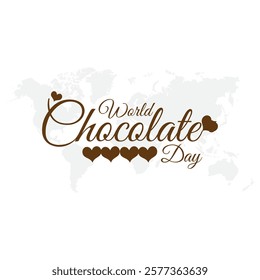 Chocolate Day hand drawn typography logo with heart shape chocolate vector on dark brawn background. Happy chocolate day template, banner, poster, sticker, logo for print items.