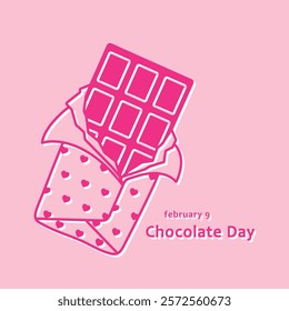 Chocolate Day pink card, February 9, Valentine Week, vector illustration