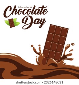 Vector del Día del Chocolate con barra de chocolate y crema salpicadura de chocolate. Cartel de la celebración del Día Internacional del chocolate. Hari coklat internacional