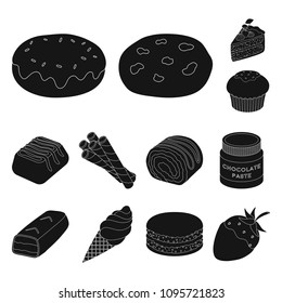 Chocolate Dessert black icons in set collection for design. Chocolate and Sweets vector symbol stock web illustration.