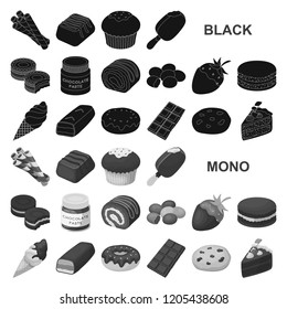 Chocolate Dessert black icons in set collection for design. Chocolate and Sweets vector symbol stock web illustration.