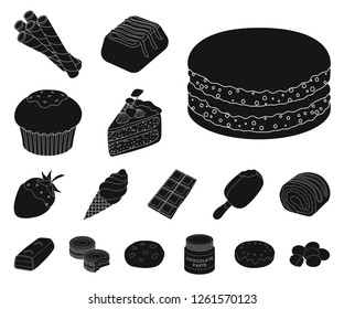 Chocolate Dessert black icons in set collection for design. Chocolate and Sweets vector symbol stock web illustration.