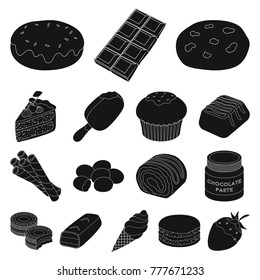 Chocolate Dessert black icons in set collection for design. Chocolate and Sweets vector symbol stock web illustration.