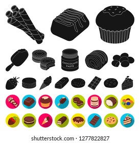 Chocolate Dessert black,flat icons in set collection for design. Chocolate and Sweets vector symbol stock web illustration.