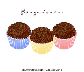 Chocolate dessert Brigadeiro with cocoa, Latin American sweet. National cuisine of Brazil. Food illustration, vector	
