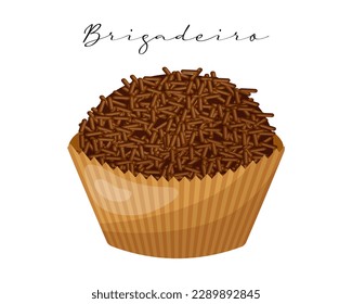 Chocolate dessert Brigadeiro with cocoa, Latin American sweet. National cuisine of Brazil. Food illustration, vector	
