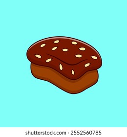 Chocolate Dessert Bun Cartoon Vector Illustration. Dessert Food Concept. Flat Cartoon Outline Style. 
