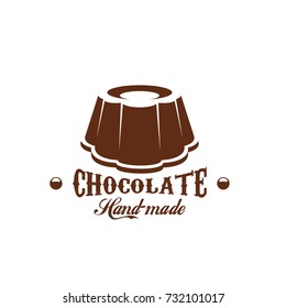 Chocolate dessert candy cafe icon for cafeteria or chocolate shop or bakery store. Vector choco cakes and pies, heart comfit and brownie or tiramisu torte of pudding for patisserie design template