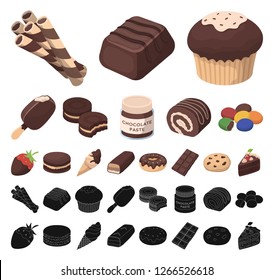 Chocolate Dessert cartoon, black icons in set collection for design. Chocolate and Sweets vector symbol stock web illustration.