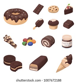 Chocolate Dessert cartoon icons in set collection for design. Chocolate and Sweets vector symbol stock web illustration.