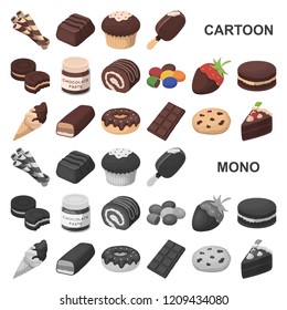 Chocolate Dessert cartoon icons in set collection for design. Chocolate and Sweets vector symbol stock web illustration.