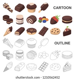 Chocolate Dessert cartoon icons in set collection for design. Chocolate and Sweets vector symbol stock web illustration.