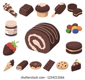 Chocolate Dessert cartoon icons in set collection for design. Chocolate and Sweets vector symbol stock web illustration.
