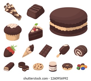 Chocolate Dessert cartoon icons in set collection for design. Chocolate and Sweets vector symbol stock web illustration.