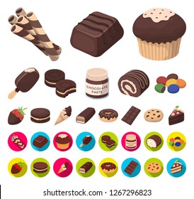 Chocolate Dessert cartoon,flat icons in set collection for design. Chocolate and Sweets vector symbol stock web illustration.