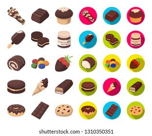 Chocolate Dessert cartoon,flat icons in set collection for design. Chocolate and Sweets vector symbol stock web illustration.