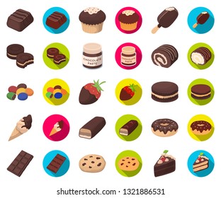 Chocolate Dessert cartoon,flat icons in set collection for design. Chocolate and Sweets vector symbol stock web illustration.