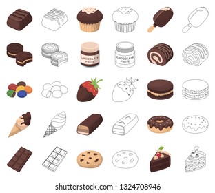 Chocolate Dessert cartoon,outline icons in set collection for design. Chocolate and Sweets vector symbol stock web illustration.
