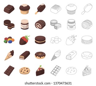 Chocolate Dessert cartoon,outline icons in set collection for design. Chocolate and Sweets vector symbol stock web illustration.