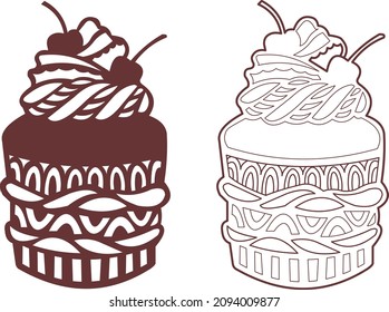 Chocolate dessert confectionery bakery baking celebration party catering food sweet cartoon flat vector illustration.