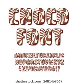 Chocolate Dessert Font. Choco Candy Alphabet. Sweet Food Letters and Numbers.