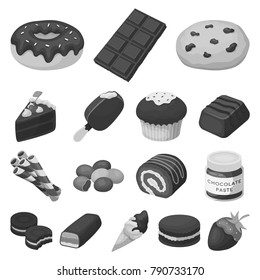 Chocolate Dessert monochrome icons in set collection for design. Chocolate and Sweets vector symbol stock web illustration.