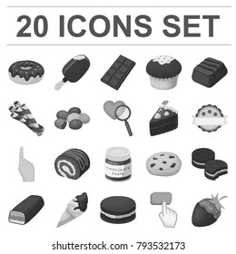Chocolate Dessert monochrome icons in set collection for design. Chocolate and Sweets vector symbol stock web illustration.