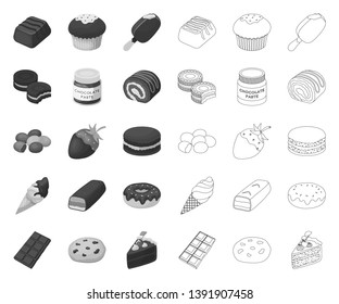 Chocolate Dessert mono,outline icons in set collection for design. Chocolate and Sweets vector symbol stock web illustration.